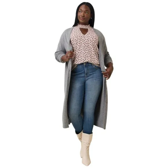 TORRID Sizes L, 1X, 3X, 4X, 5X, 6X -Choker Neck Smocked Bottom Top NEW - Picture 6 of 6